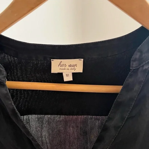 Black Silk Button Down Top - Picture 4 of 7